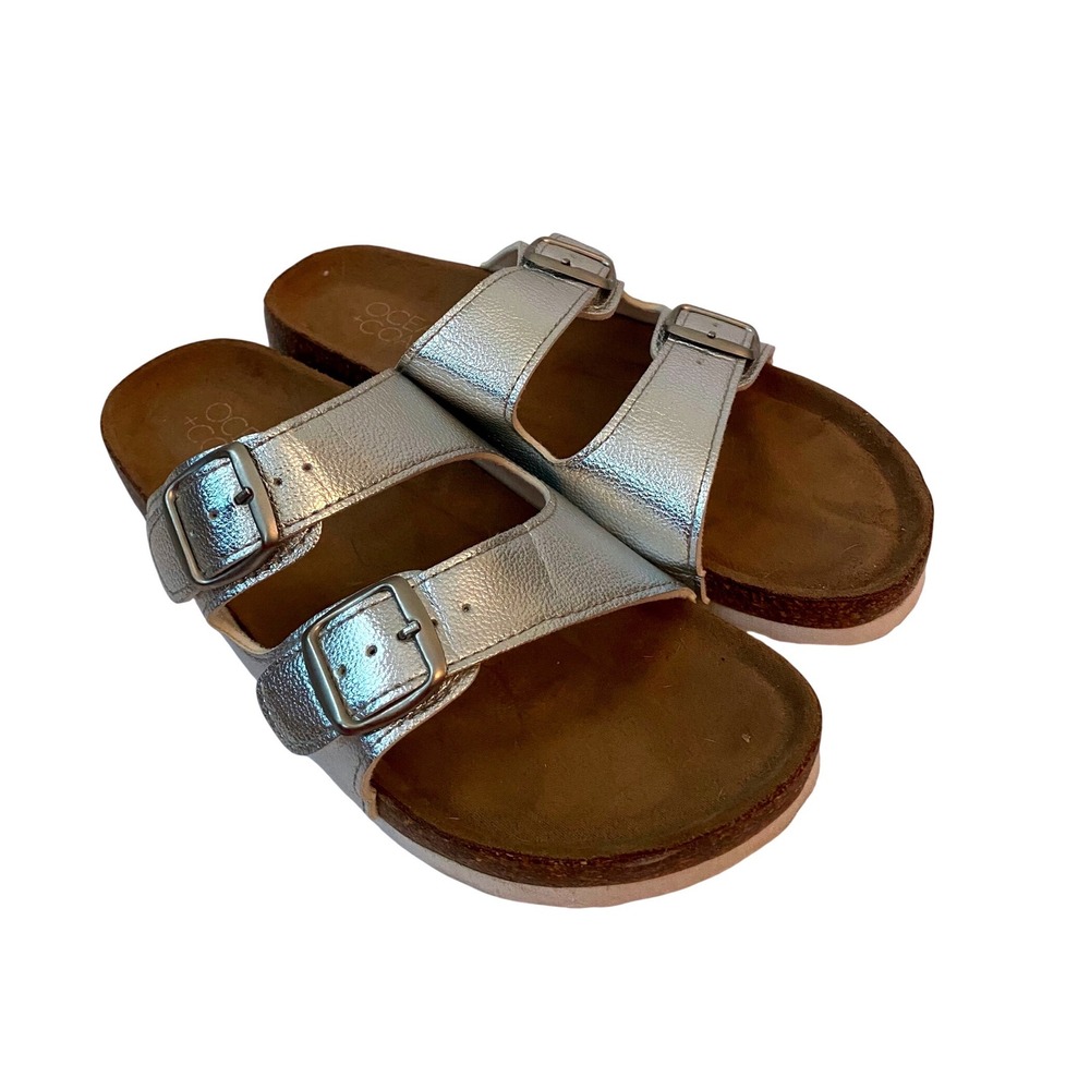 Ocean‎ + Coast Womens Silver Metallic Double Buckle Slide Sandals Size 8